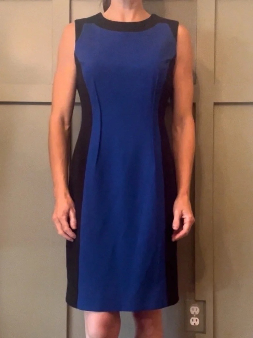 Calvin Klein Blue Black Color Block Sheath Dress Office Career Size 6
